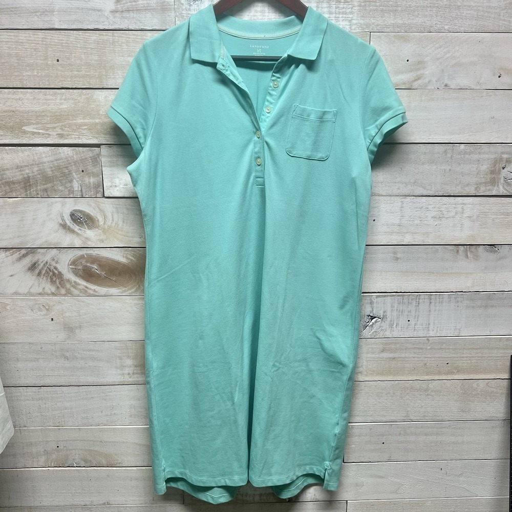 Lands End Dress Womens LP 14-16 Blue Pocket Collared Polo Preppy School Academia